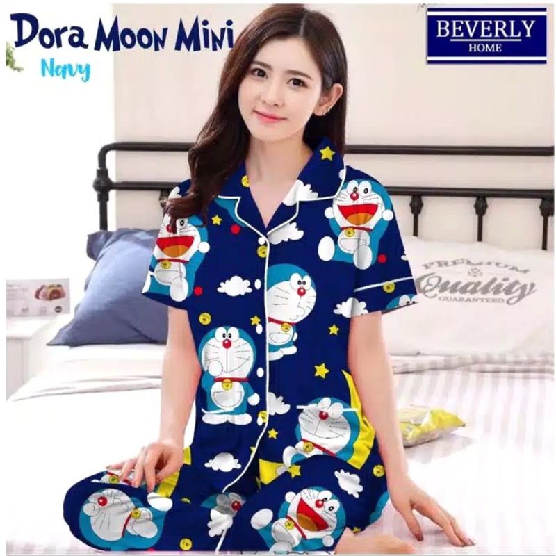 Baju Tidur Wanita / Piyama Wanita Tie Dye Set Motif Kekinian-Doramon Navy