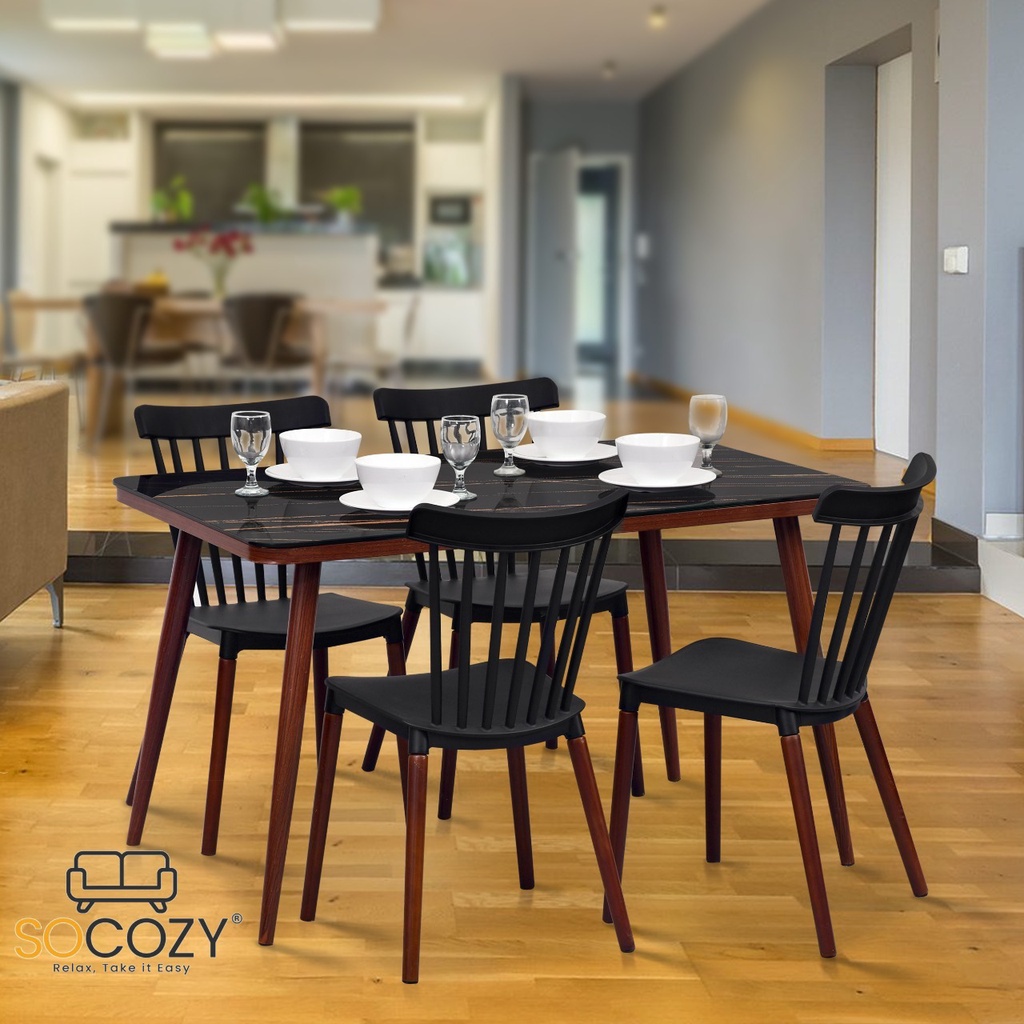 Meja Makan Mewah Set HItam Murah Marble Black dan White Marble