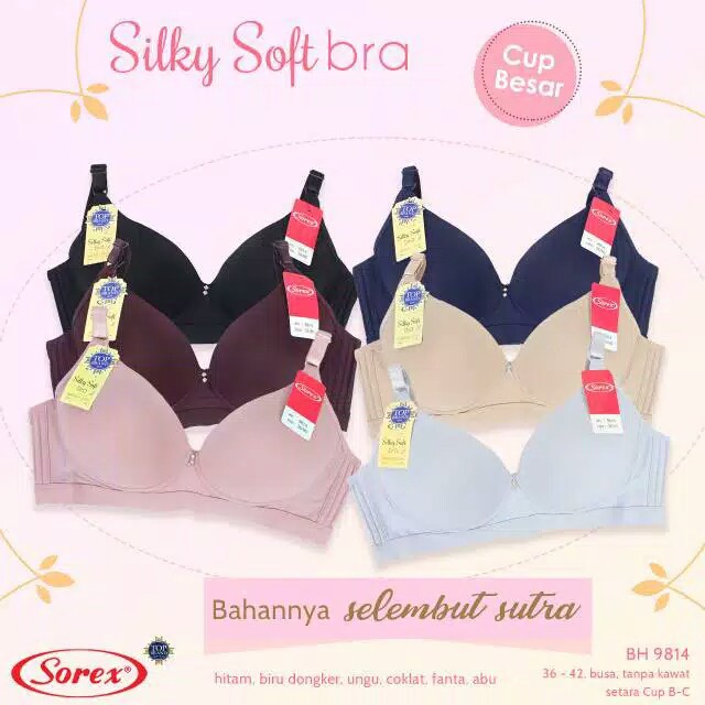 Bh Bra Sorex 9814 (Cup B) Licin Silky Soft | Busa Tipis Tanpa Kawat | Basic |jcx