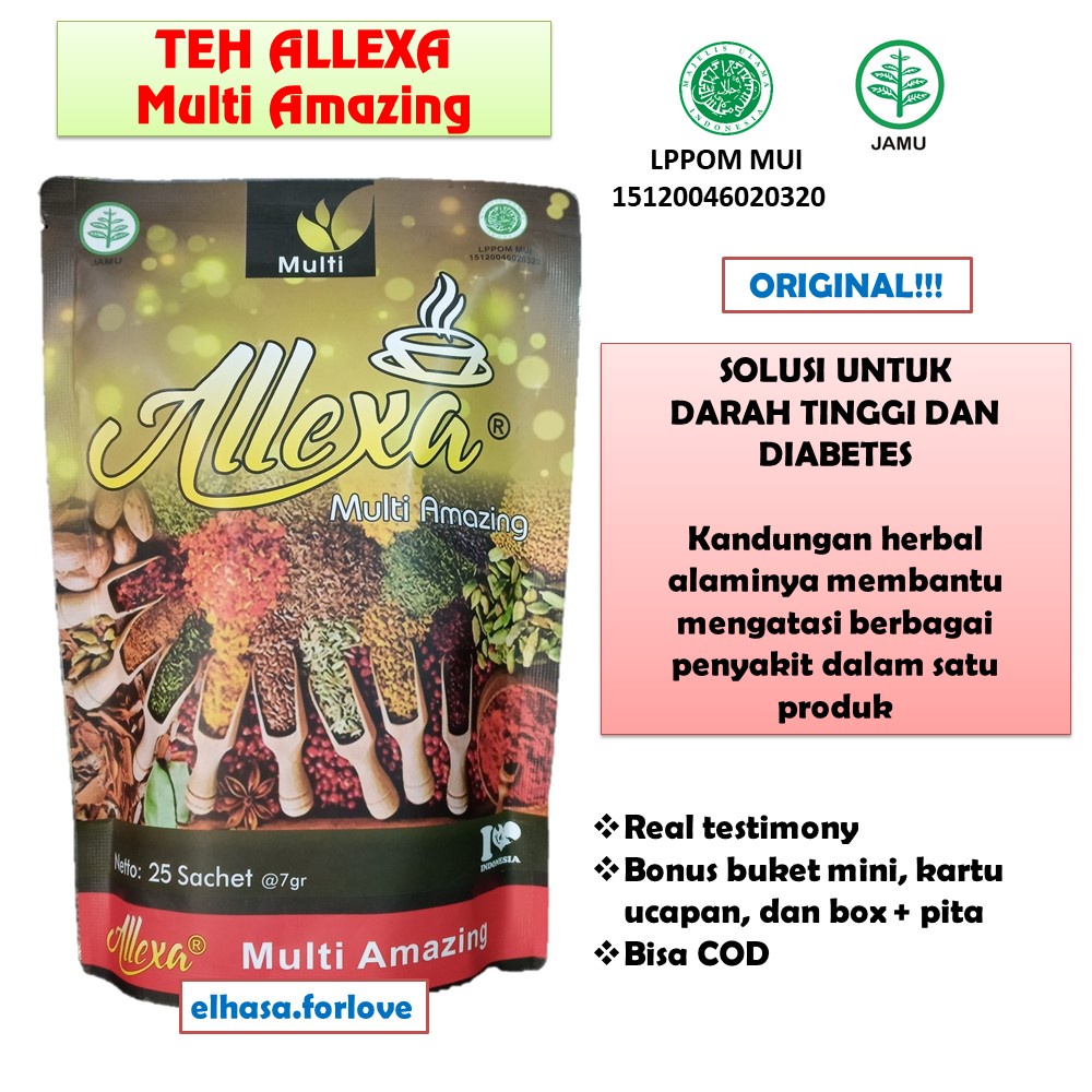 

ORIGINAL! ALLEXA MULTI AMAZING TEH HERBAL DARAH TINGGI DAN DIABETES - SOLUSI HERBAL DARAH TINGGI DAN DIABETES AMAN & HALAL REAL TESTIMONI - ISI 25 SACHET BONUS BUKET MINI DAN KARTU UCAPAN