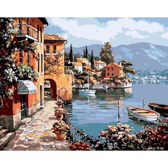 

Painting By Numbers Canvas DIY - Italian Lake Resort - 50 x 40 CM