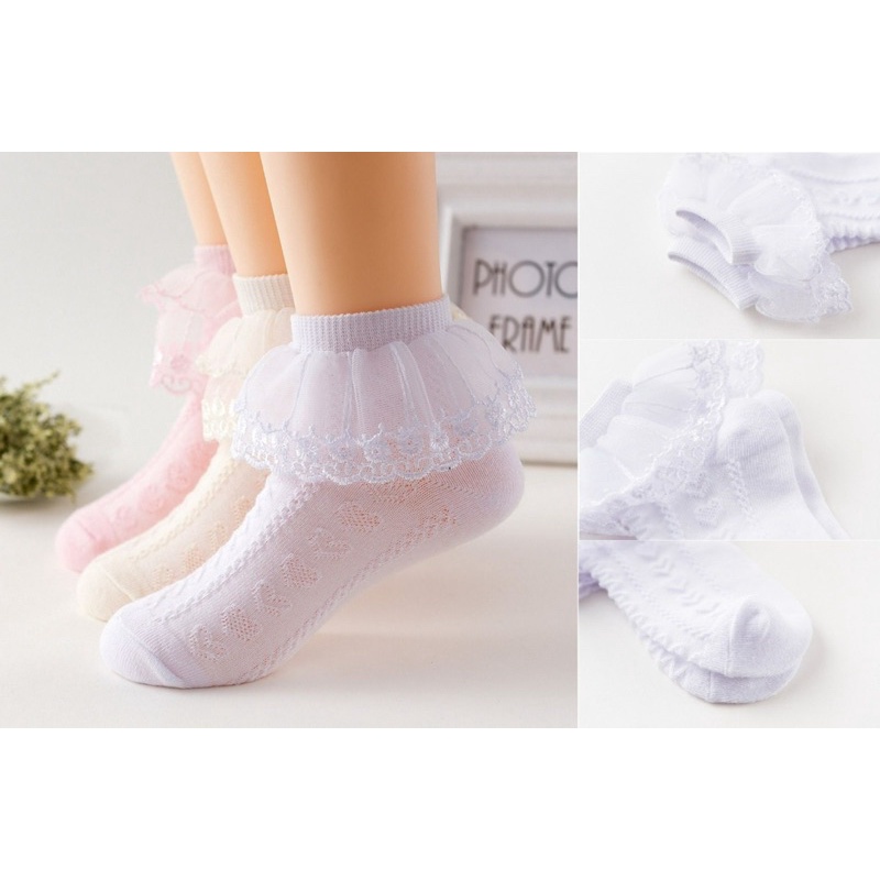 Kaos Kaki Anak Perempuan Import Model Ruffle Love Diamond Rantai / Kid Girl Socks