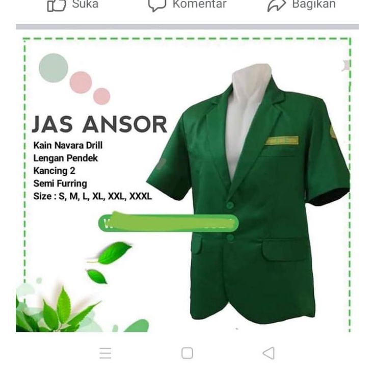 Jas Ansor lengan pendek bahan navara