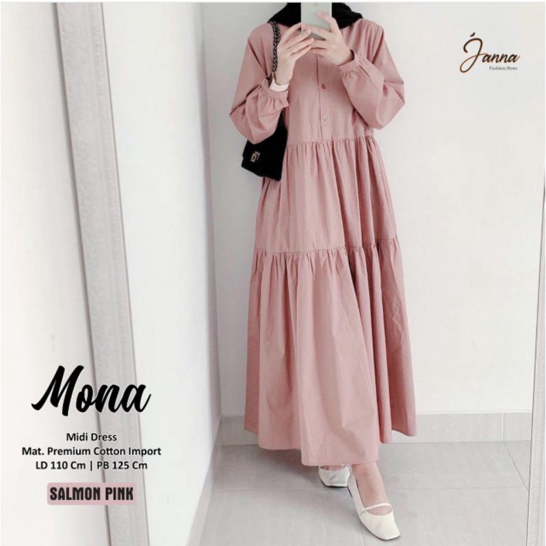MONA MIDI DRESS PREMIUM COTTON IMPORT LD 110 KOREAN STYLE BY JANNA