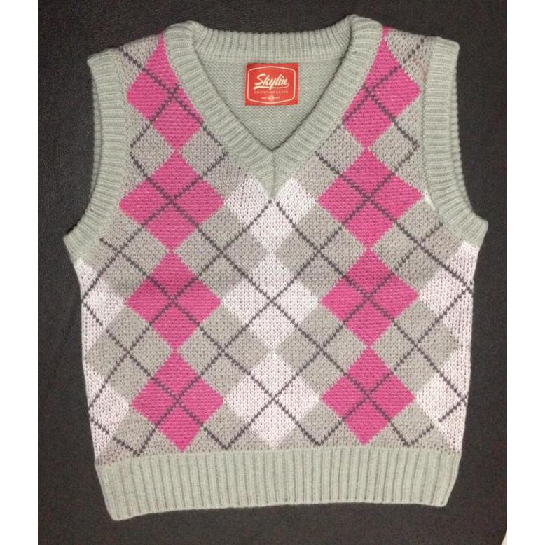 Rompi Rajut Wanita - Vest Argyle - Merah Muda, all size