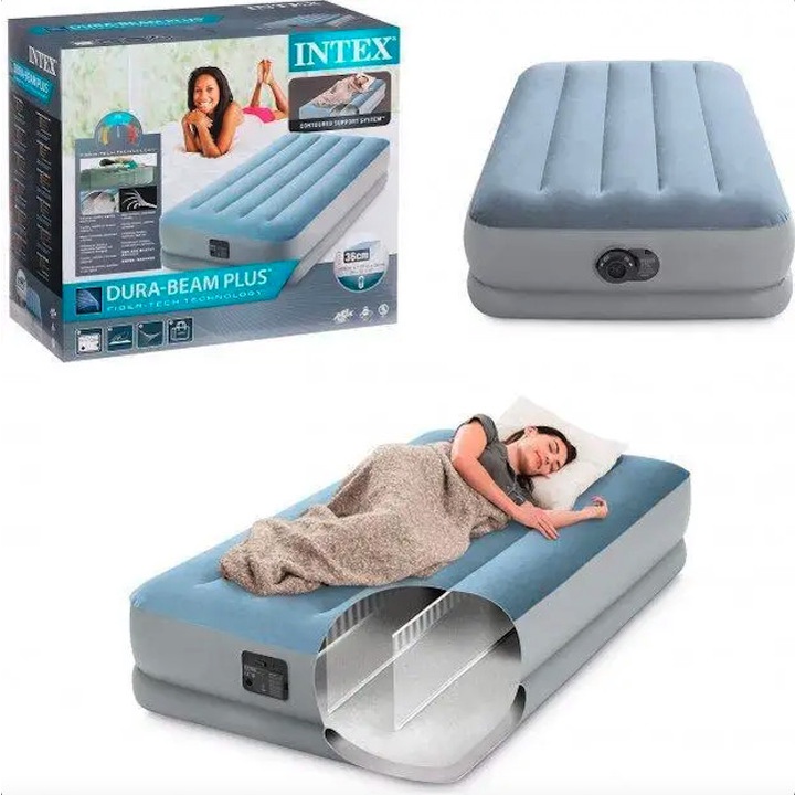 INTEX 64166 Dura-beam Plus Fiber-Tech Pump Technology 99x1.91x36 Airbed built in electric pump