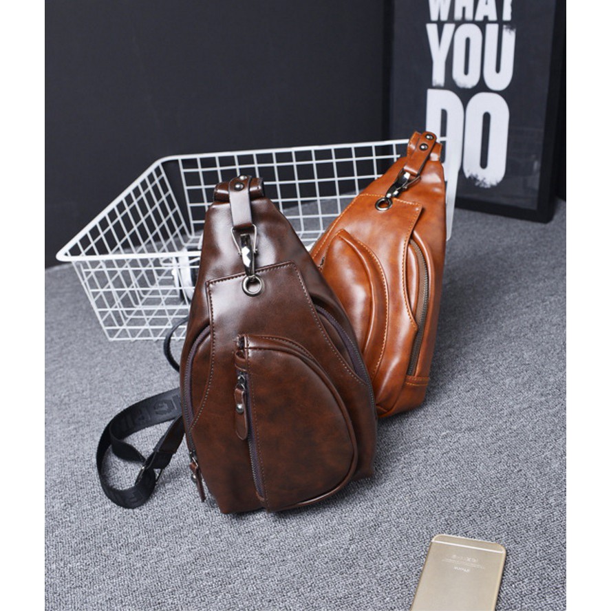 Tas Kulit Pria IMPOR Korea Fashion Slempang R2109 Gadget Bag Retro Style Selempang Cowo