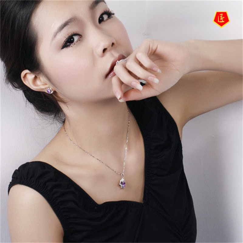 [Ready Stock]Silver Necklace Women's Plum Crystal Pendant Simple Fashion Elegant