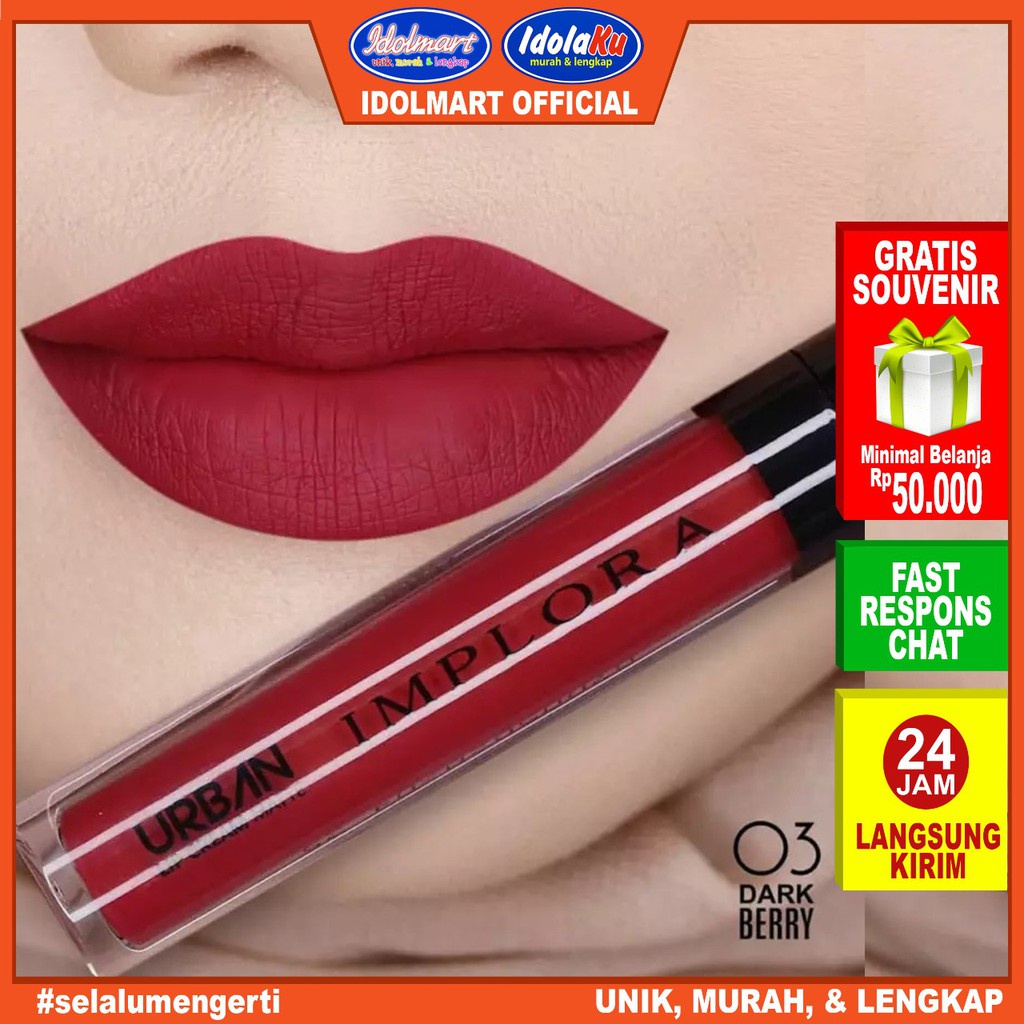 IDOLAKU Implora Urban Lip Cream Matte Dark Berry 03 - BPOM