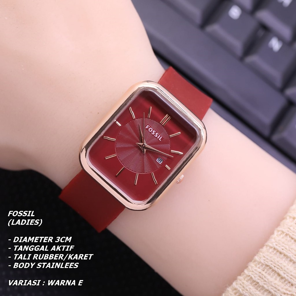 JAM TANGAN WANITA FASHION TALI RUBBER BODY SEGI TANGGAL AKTIF