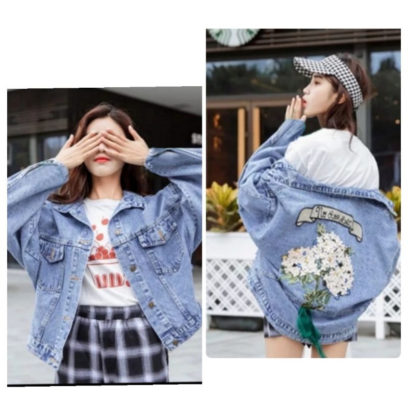 JAKET JEANS WANITA BORDIR FLOWER