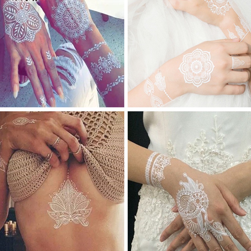 White lace sexy tattoo white lace necklace flower temporary tattoo sticker body art waterproof weddi