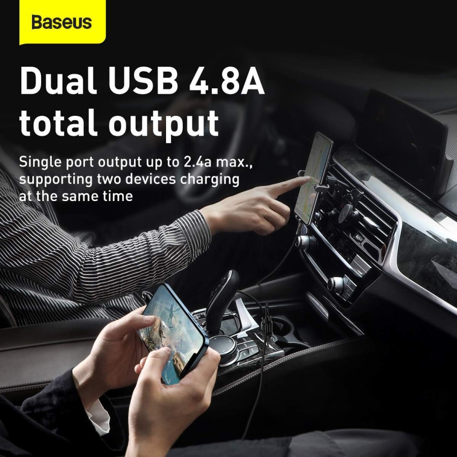 Baseus Grain Pro Car Charger Mobil Dual USB Port 4.8A Mini Compact