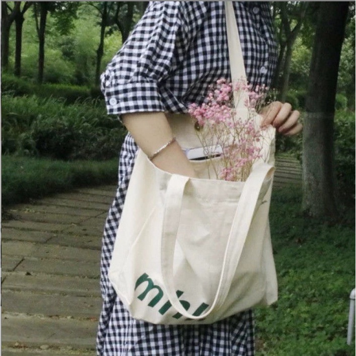 FINOM MACY - Tote Bag Kanvas Wanita Remaja Resleting Korean Style