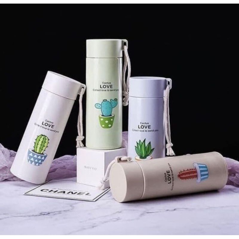 BOTOL KACA MOTIF KAKTUS 450ML / GELAS TUMBLR MOTIF KAKTUS
