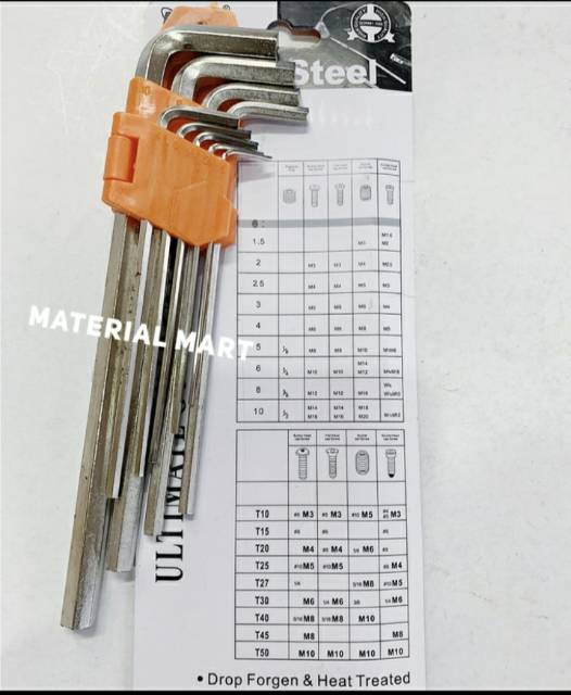 Kunci L Set Panjang FREED 9 Pcs Segi Enam | Hex Key Segienam Murah | Material Mart