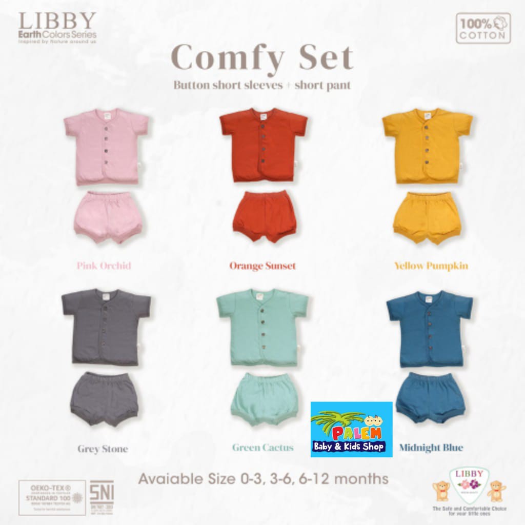 [ terbaru libby comfy set earth color series setelan pendek kancing depan isi (1stel/pack)