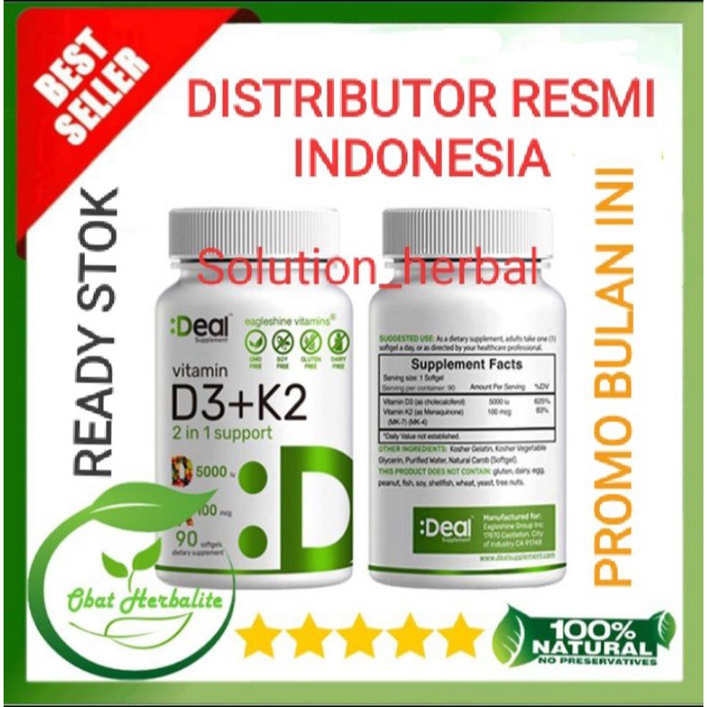PT. Distributor Resmi Supplement Vitamin D3 5000 IU + Vitamin K2 100mcg 90 Capsul Softgel