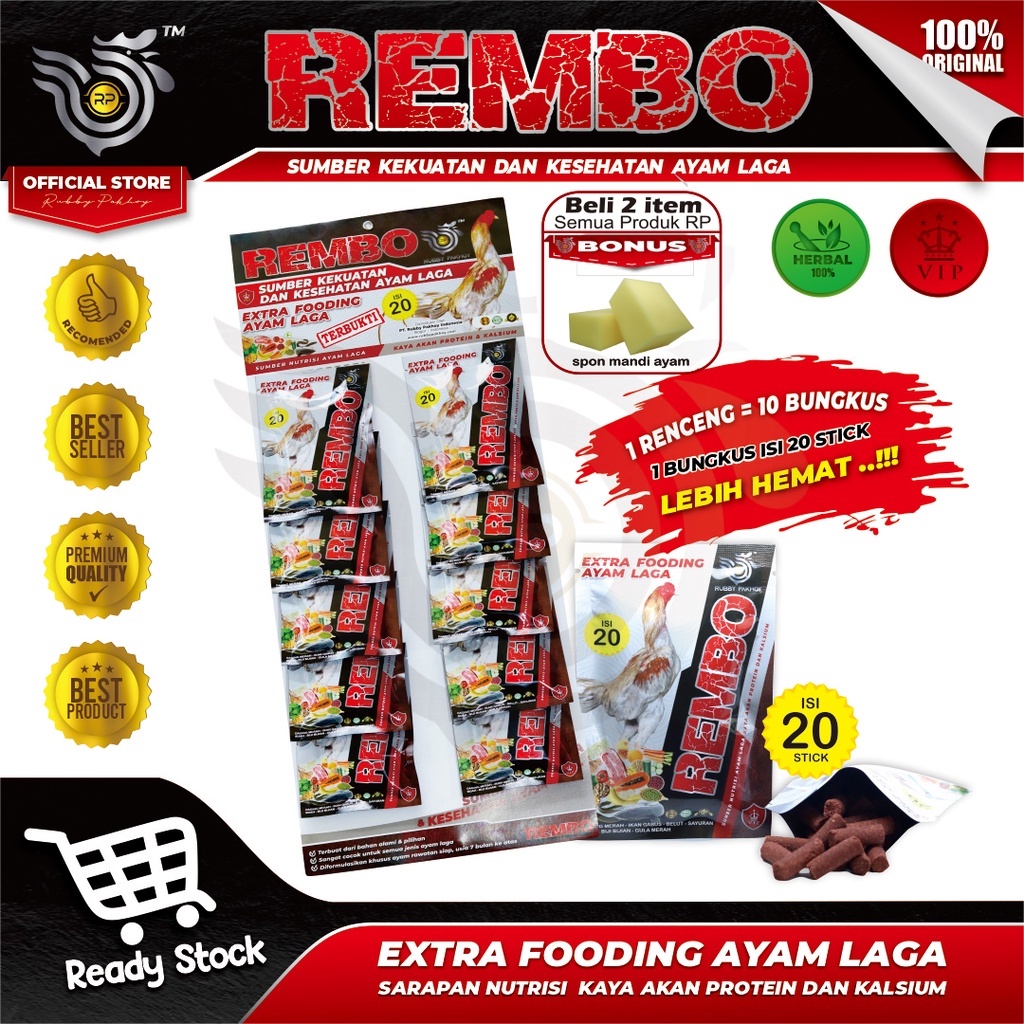 EXTRA FOODING REMBO RP AYAM LAGA (1 RENCENG 10 SACHET) SARAPAN DAN NUTRISI TAMBAHAN AYAM LAGA