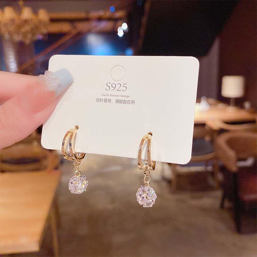 Mxbeauty Zirkon Anting925 Perak Jarum Halus Mengkilap Earhook Perhiasan Fashion Berlian Berlian Berlian Imitasi Zirkon Liontin Zirkon Bola Wanita Anting