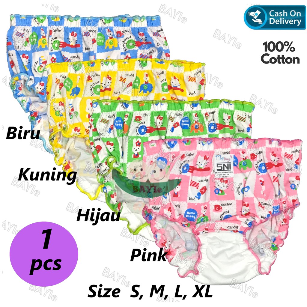 BAYIe - 1 PCS Celana Dalam/CD Anak Perempuan/Cewek NECI KITTY MF Bahan 100% KATUN DK Tebal SNI