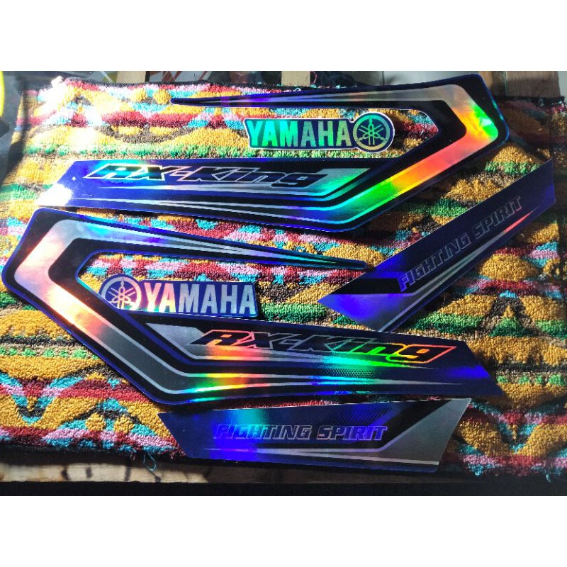striping stiker RX king custom hologram versi 1-Biru komplit