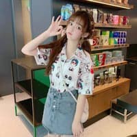 TBI Atasan Model Korea Kem Retro Kemeja Harajuku Wanita Wolfis Spring Top