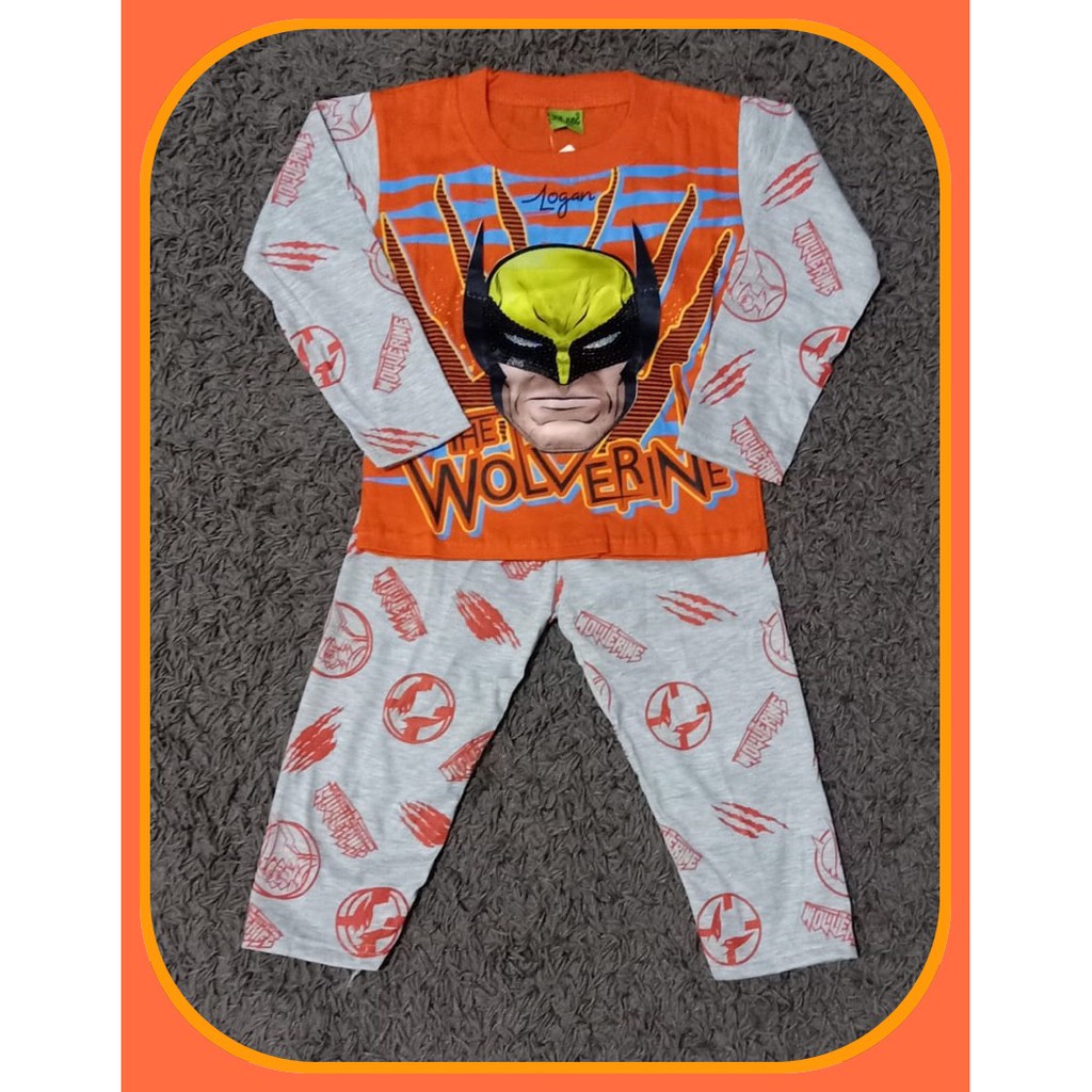 PROMO BAJU SETELAN ANAK LED LAMPU BAJU SETELAN PANJANG ANAK COWOK MOTIF WOLFERINE