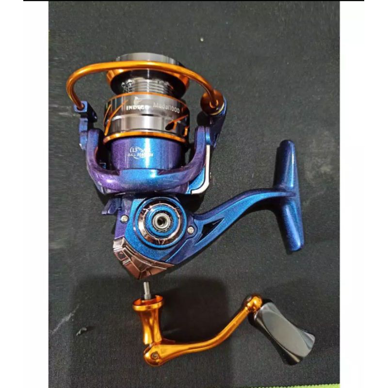 REEL POWER HANDLE STAINLESS  INDIGO MADAI 800 - 3000 SUPER HALUS 14 BALL BEARINGS