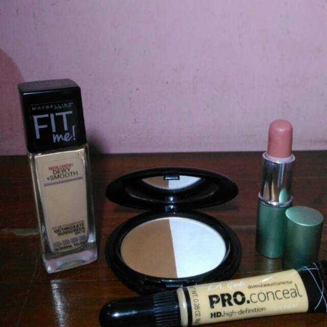 Maybelline Fit Me Dewy 125, Pixy Highlight and Shading, LA girl, Wardah Lipstick