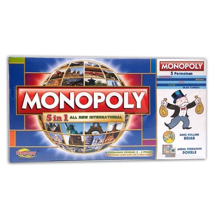 Monopoly 5 In 1 Monopoli, Halma, Catur, Ular Tangga, Ludo Permainan Papan Monopoly 5in1 4in1 Mainan Anak Monopoli 5IN1 Bisa Untuk Catur Ludo Halma Ular Tangga Monopoli  - Mainan Papan Monopoly International Bisa Buat 5 Permainan