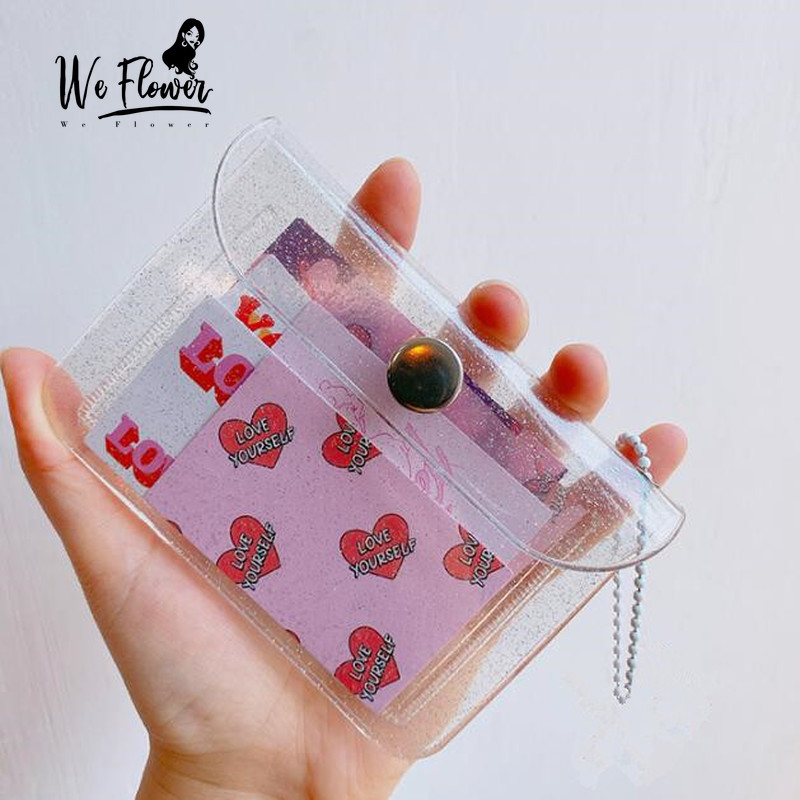 We Dompet Pvc  Transparan Motif Bunga Hias Glitter Holder 