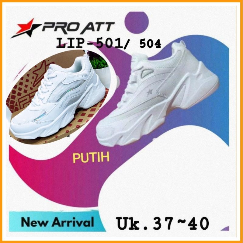 PRO ATT Sepatu Olahraga Jogging Wanita Cewek Putih Tali Terbaru Kekinian Putih Lip 37 sd 40 - White