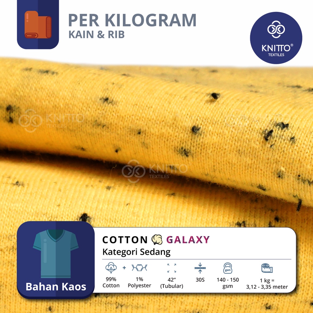 KAIN COTTON GALAXY 30S KATEGORI WARNA SEDANG + RIB (BAHAN KAOS)