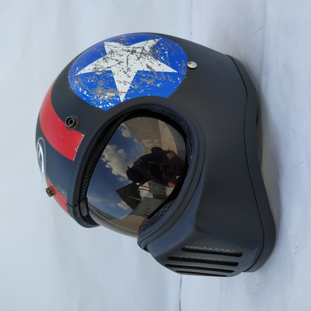 Helm Cakil HBC Captain America Black + Inner Visor ( Fullface / Retro / Klasik / Vespa )