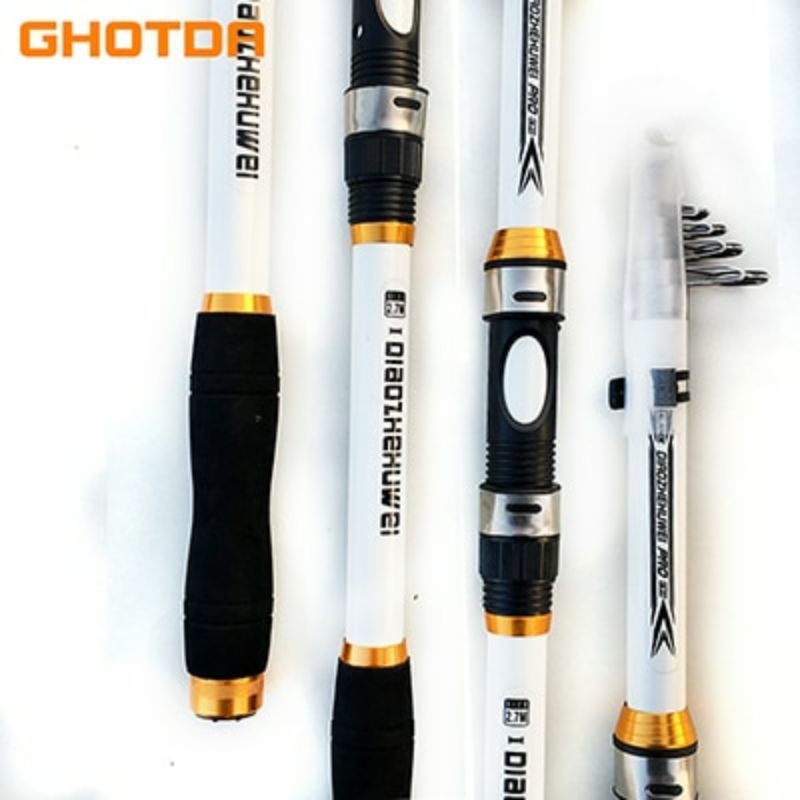 Alat Mancing Joran Pancing Portable Carbon Fiber Telescopic 2.4/ 2.7M/ 3 Meter M CF3000 GHOTDA White GD8