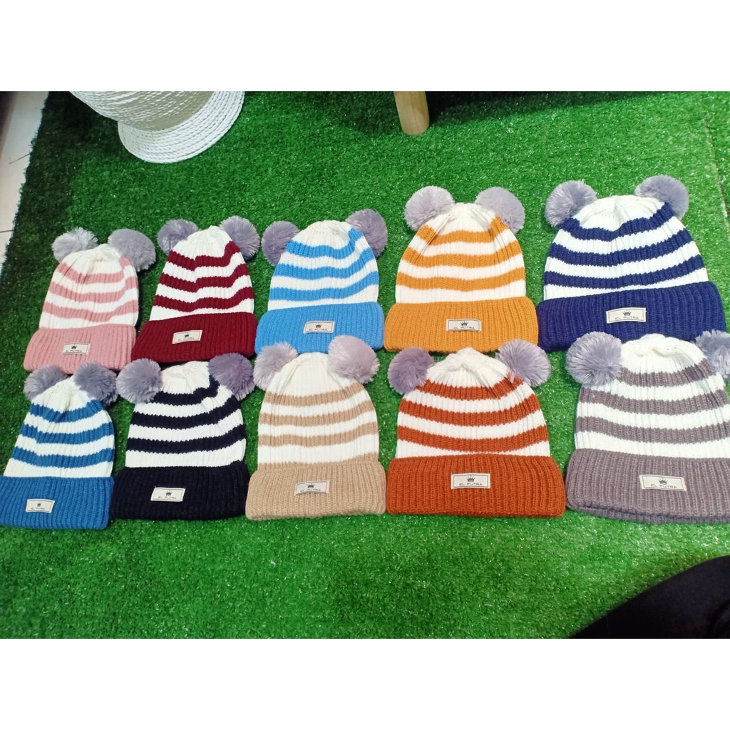 {DZAIKRA SALUR} kupluk bayi salur rajut pompom topi rajut anak lucu