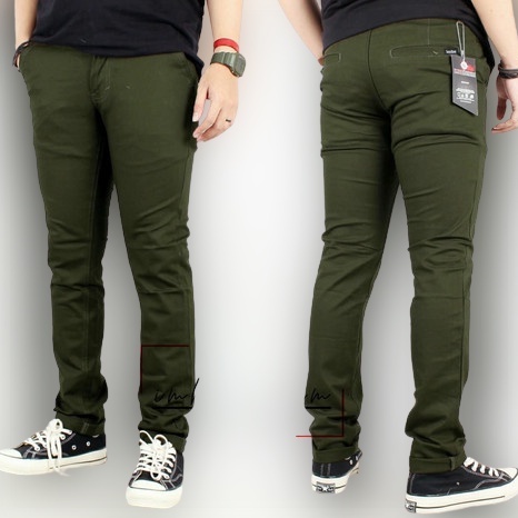 CELANA CHINO PANJANG PRIA stretch elastis Hijau Army Hijau Botol