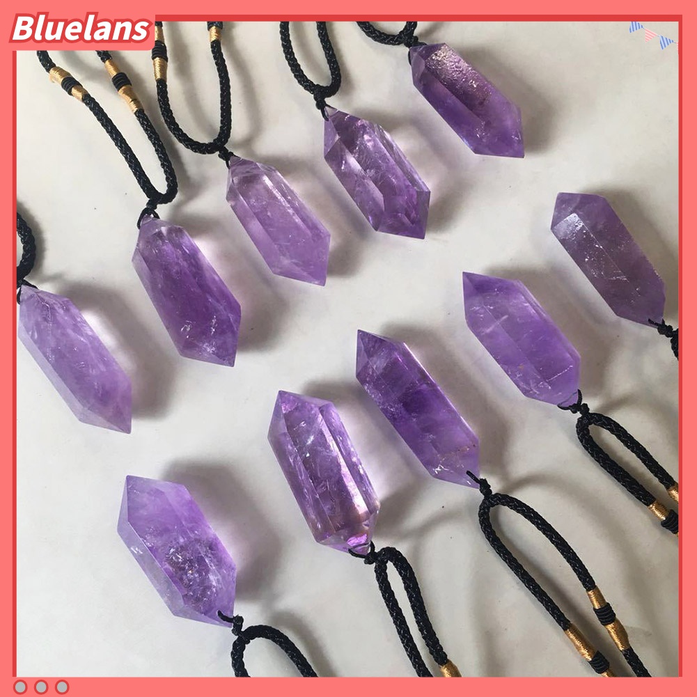 Bluelans Kalung Liontin Heksagonal Batu Amethyst Imitasi Untuk Penyembuhan