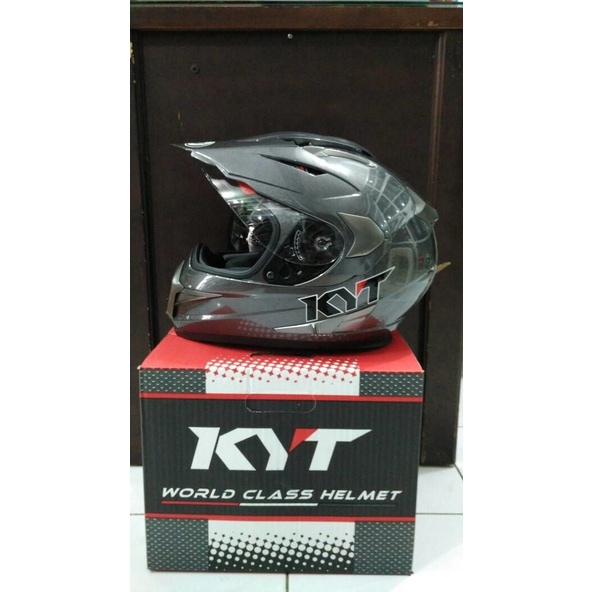 Helm KYT Enduro Gunmetal Supermoto Fullface Full Visor Grey