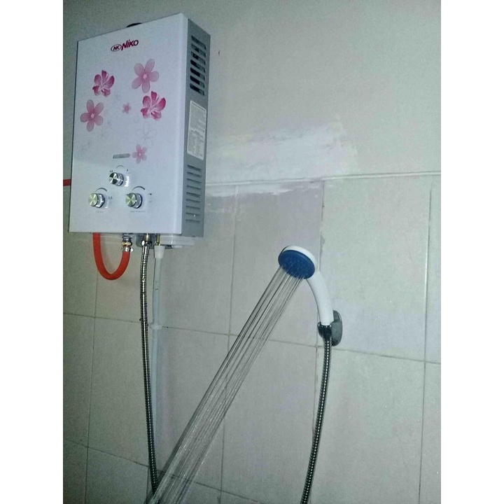 Paket Komplit Water Heater Gas - Pemanas Air Kamar Mandi Tanpa Listrik Niko Putih