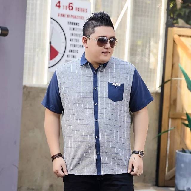 TOTOTAshop.Kemeja pria jumbo PRESCO XXL-3XL.bahan cotton super sonic.lengan pendek