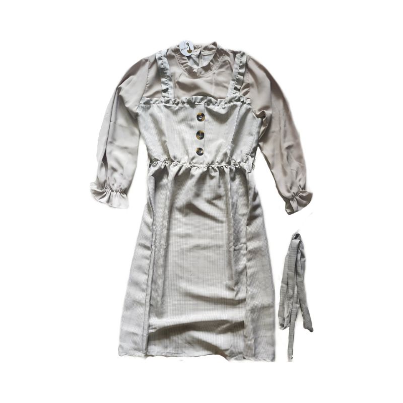 Tunik Mikka motif Kotak model overall lengan balon