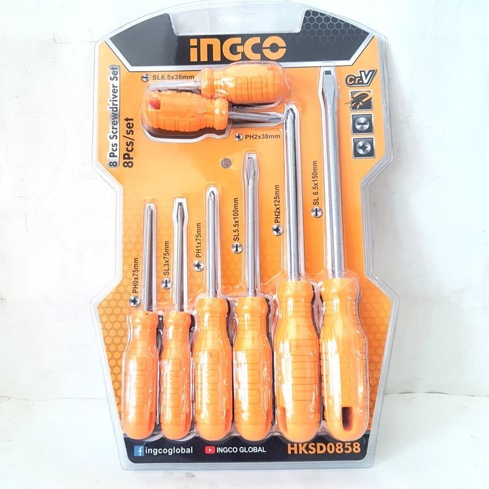 Ingco HKSD0858 Obeng Set Gagang Fiber Screwdriver 8 Pcs