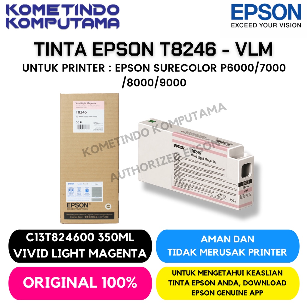 T8246 350ml VIVID LIGHT MAGENTA TINTA CATRIDGE EPSON SureColour SC-P6000 / 7000 / 8000 / 9000 Original 100%