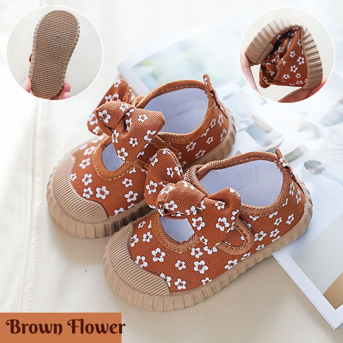 Sepatu Vantofel Anak Perempuan Sepatu Flat Anak Perempuan Sepatu Anak Cantik Vintage Brown Flower Se