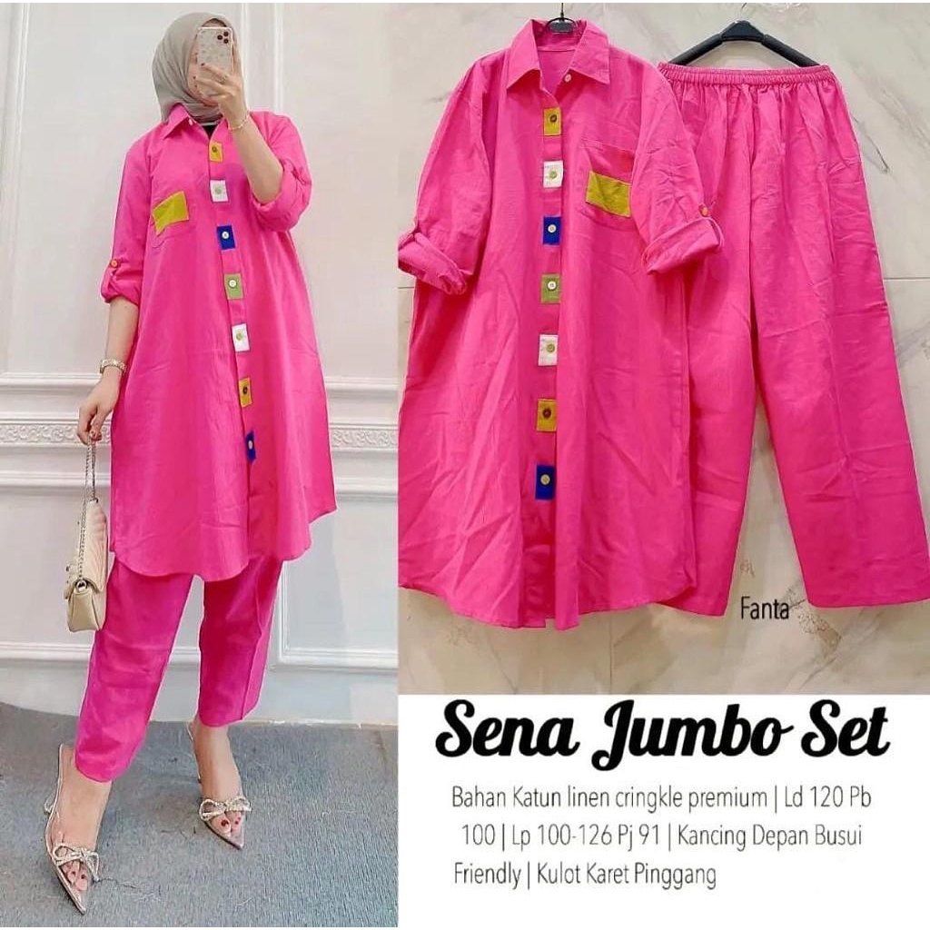 GAMIS STORE - Sena Jumbo Set Setelan Baju Muslim Wanita 2in1 Polos Basic Premium Fit To XL Besar