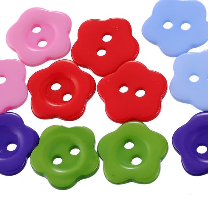 Kancing Acrylic Dua Lubang - Five Petal Flower Style (10pcs)