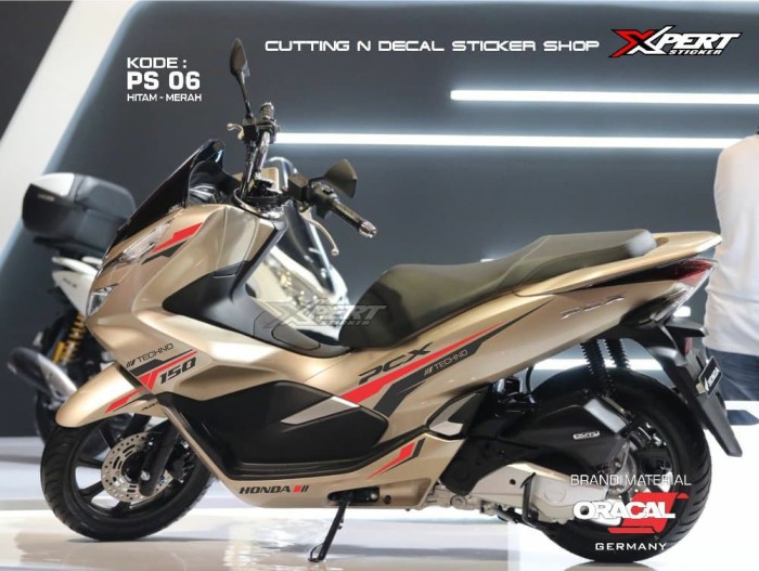 CUTTING STICKER PCX STICKER PCX CUTTING HONDA PCX - TECHNO HITAM MERAH STRIPING PCX