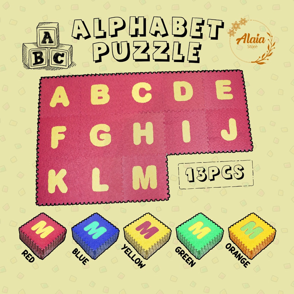 Evamat Puzzle Matras Alphabet (A-Z) Bahan EVA Ringan / Babymat Motif ABC 30x30x1cm 13pcs